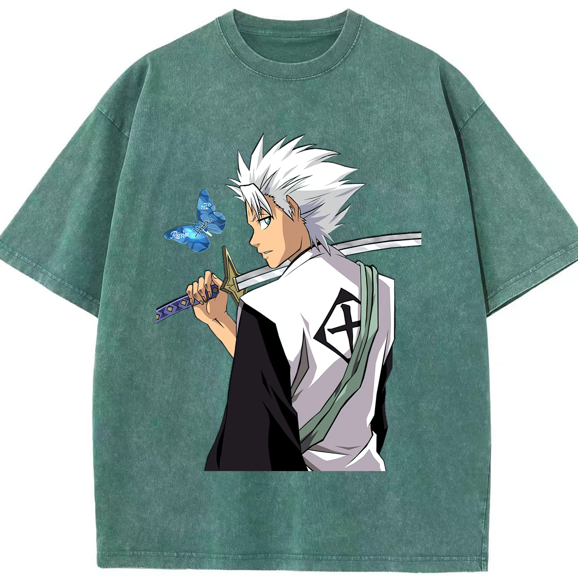 （画像用） ブリーチ 日番谷冬獅郎（ひつがや とうしろう） BLEACH Hitsugaya Toushirou 綿100% ヴィンテージ風 半袖Tシャツ（フロントプリント）
